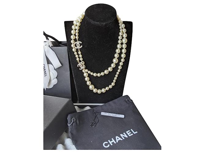 Chanel Collier CC Classic Timeless Pearl GHW Perle Doré  ref.389742