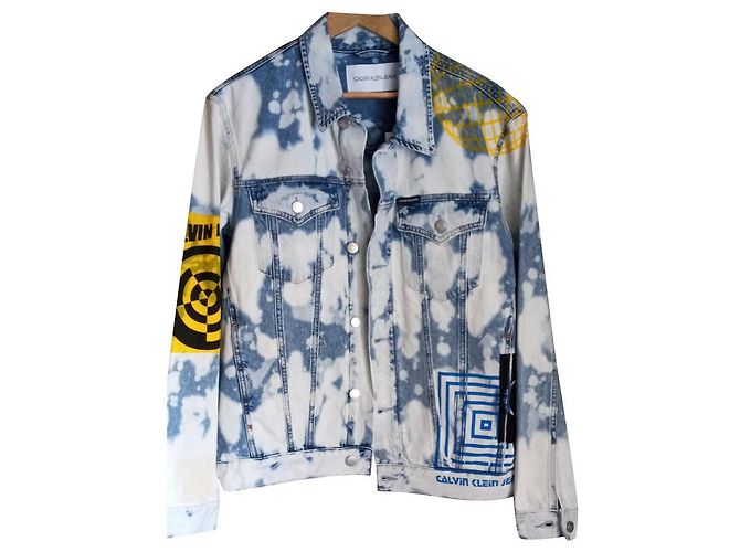Calvin Klein Graffiti Jeansjacke Blau Baumwolle