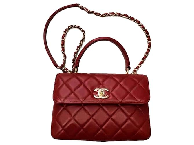 Chanel Trendy CC Top Handle Flap Quilted Leather Shoulder Bag Red