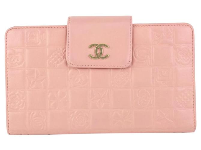 Chanel Pink Chocolate Bar Quilted Long Flap Wallet Leather  ref.390190