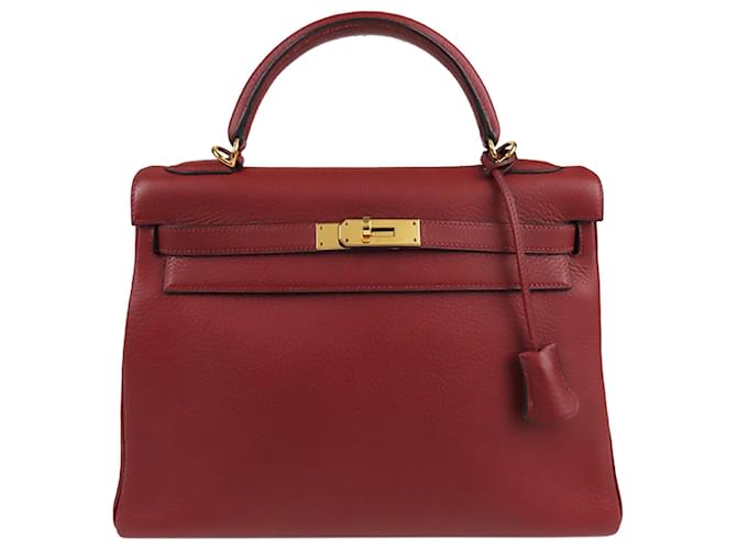Hermès Hermes Red Taurillon Clemence Kelly 32 Dark red Leather Pony-style calfskin  ref.390457