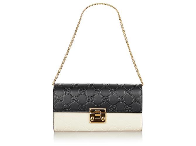 Gucci White Guccissima Padlock Shoulder Bag Black Leather Pony