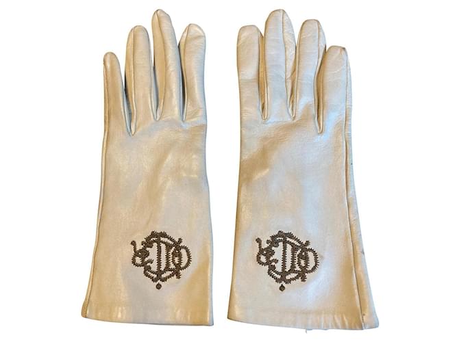 Christian Dior Embroidered Dior gloves Eggshell Lambskin  ref.390769