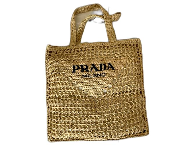 Tote Prada Handbags Beige Straw  ref.390856