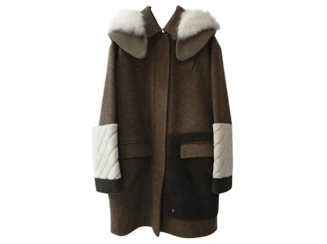 Fendi Wool Coat With Fox Fur Brown ref.390879 Joli Closet