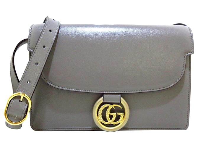 Gucci Gray GG Ring Leather Shoulder Bag Grey Pony-style calfskin