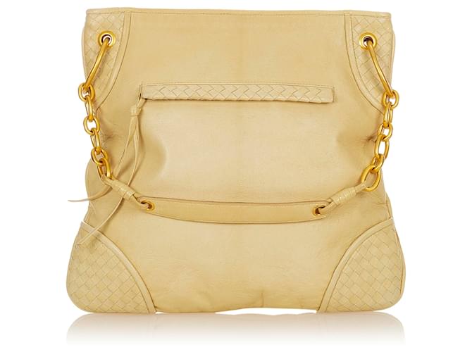 Bottega Veneta Brown Intrecciato Leather Shoulder Bag Beige Pony