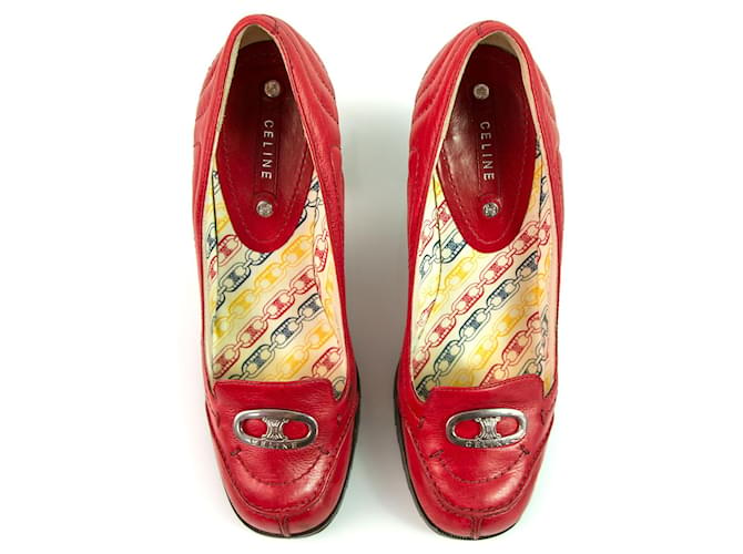 Céline Celine red calf leather Stitched Pumps Medium heel Size 37 with box  ref.391370