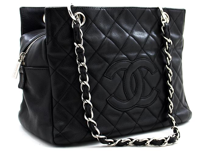 CHANEL Caviar Chain Shoulder Bag Shopping Tote Black Quilted Leather  ref.391487 - Joli Closet
