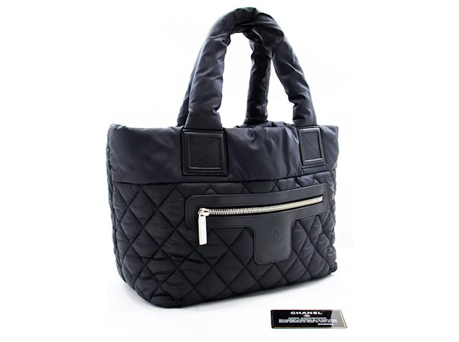 CHANEL Coco Cocoon Nylon Tote Bag Handbag Black Bordeaux Leather  ref.391500