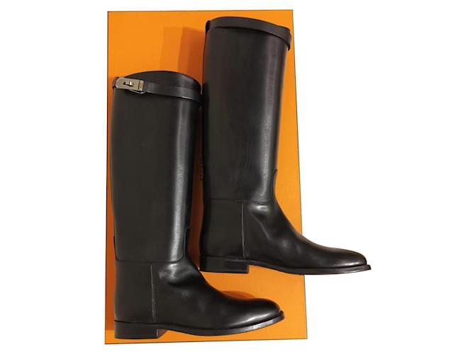 Hermès Hermes Classic Black Riding boots Petite Version EU37 Leather  ref.391627