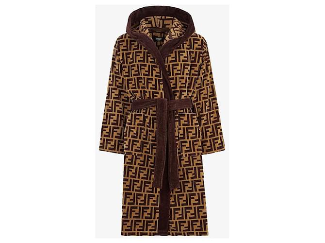 Fendi lined FF logo bathrobe in fabric SIZE M NEW Brown Cotton  ref.391638
