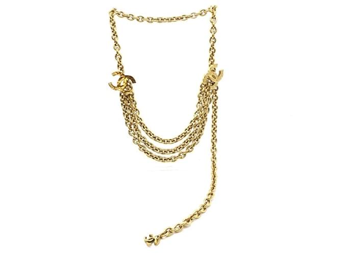 Chanel Gold CC Triple Chain Hammered Charm Necklace Golden Metal  ref.391781
