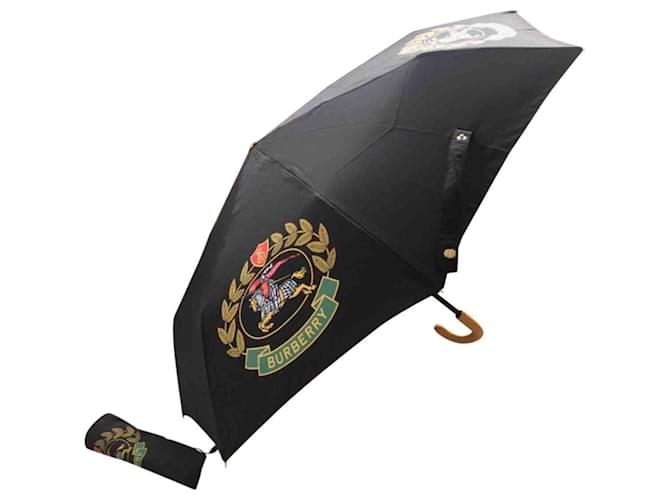 New Burberry umbrella with automatic opening label leather handle Black  ref.391833