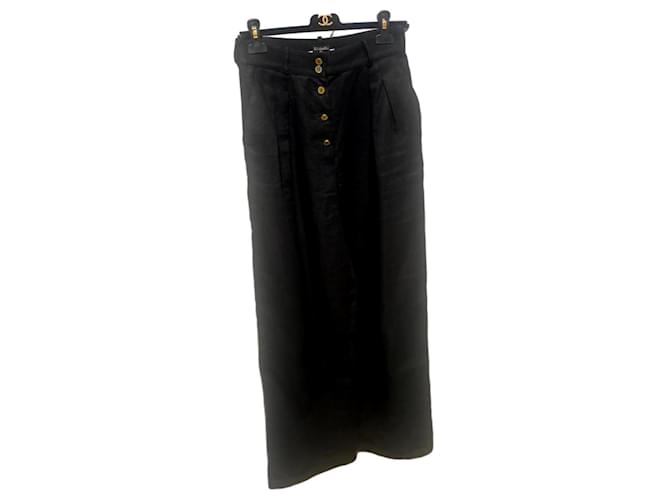 Chanel Pantalones, polainas Negro Lino  ref.346338