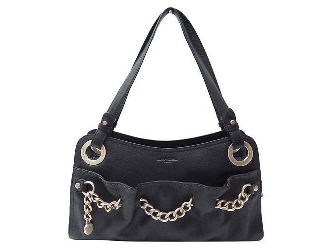 Gousset Borsa a mano Lancel con catena in pelle nera Nero