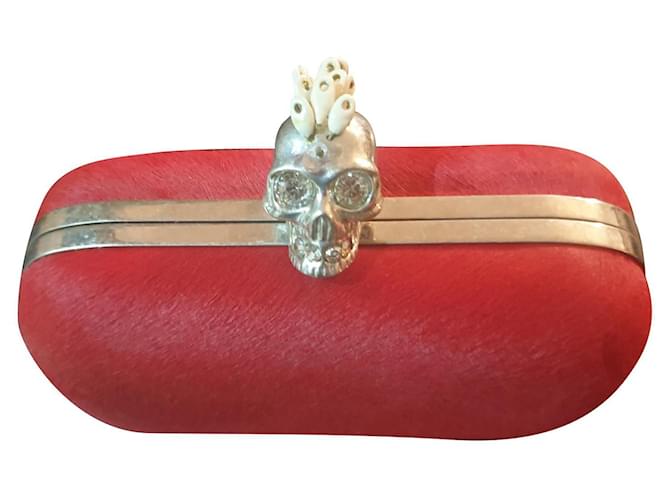 Alexander McQueen pochette clutch Skull Rosso Pelle Pelliccia  ref.391849