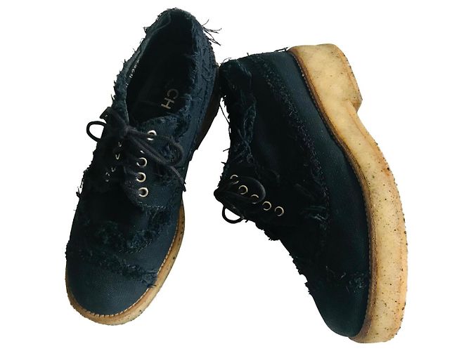 Chanel Stringate Oxford Blu navy Panno