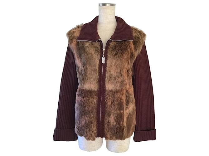 Yves Saint Laurent Wool Fur Rib Knit  Cardigan Jacket Zip Up Jacket Brown  ref.391923