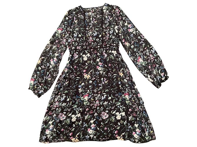 R13 Kleid aus schwarzer Seide mit Blumenmuster