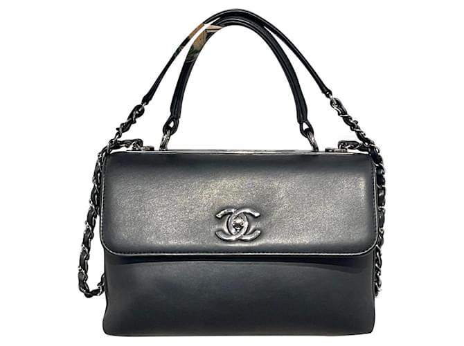 Coco Handle Chanel Handbags Black Silver hardware Leather  ref.391965