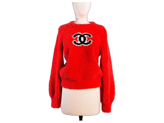 Chanel 2019 New CC Teddy Jumper Red Wool  ref.392053