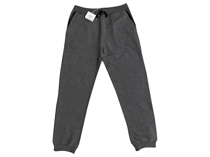 Hermès Pantalon de jogging hermes avec nouveau détail en cuir Coton Cachemire Gris  ref.392071