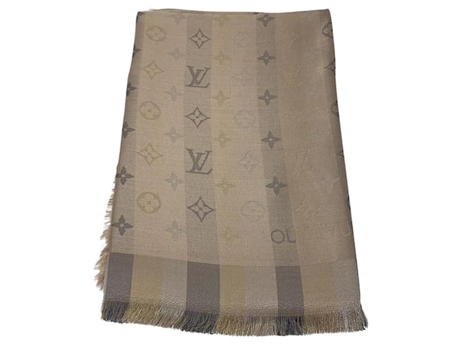 louis vuitton so shine monogram shawl Beige Silk Wool Viscose  ref.392086