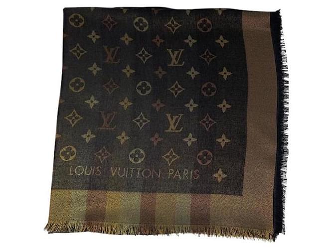 Louis Vuitton so shine black monogram shawl Silk Wool Viscose ref
