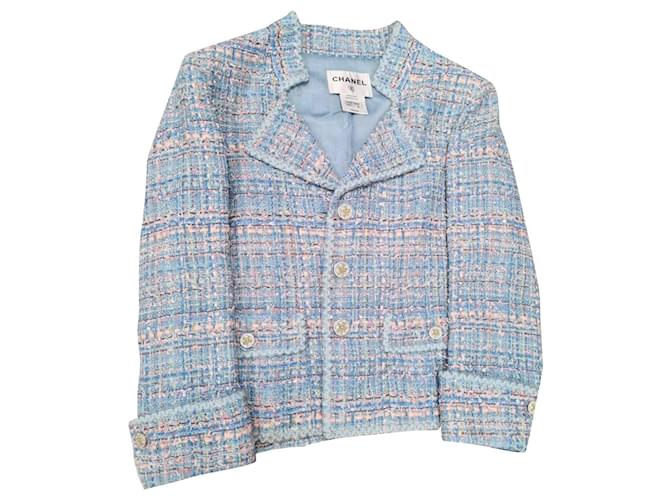 Chanel 8,4K$ Sky Blue Tweed Jacket ref.392096 - Joli Closet