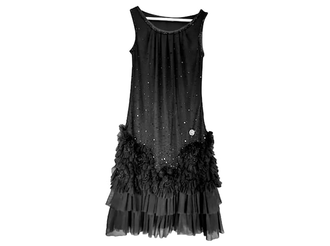 John Galliano Robes Synthétique Perle Tulle Tissu Noir  ref.392105