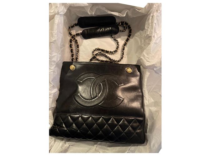 Chanel Große Shopping Tasche Schwarz Leder