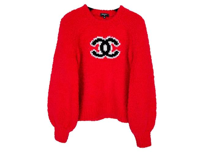 Chanel Suéter icónico CC Teddy Roja Lana  ref.392112