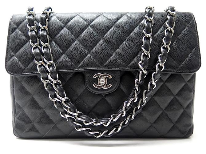 CHANEL TIMELESS JUMBO SHOULDER BAG IN BLACK QUILTED CAVIAR LEATHER  ref.392155