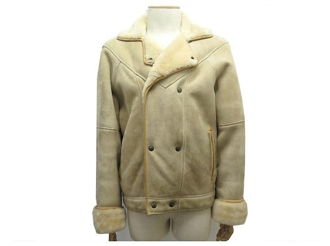Hermès HERMES JACKET SIZE JACKET 50 M IN LAMB LEATHER RETURNS SHEARLING COAT Beige