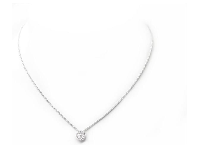 Autre Marque FLOWER PENDANT NECKLACE 6 diamants 0.46ct white gold 18K DIAMONDS NECKLACE Silvery  ref.392192