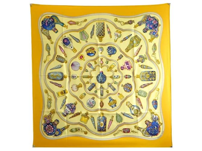 Hermès HERMES SCARF THAT MATCH THE BOTTLE PROVIDED THAT YOU ARE DRUNK CARRE SCARF Yellow Silk  ref.392318