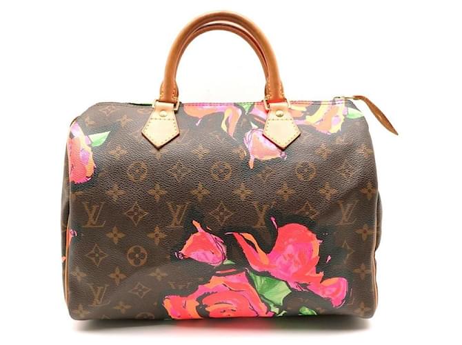 Louis Vuitton Speedy Handbag 30 PINK M48610 STEPHEN SPROUSE MONOGRAM ROSES Brown Cloth  ref.392404