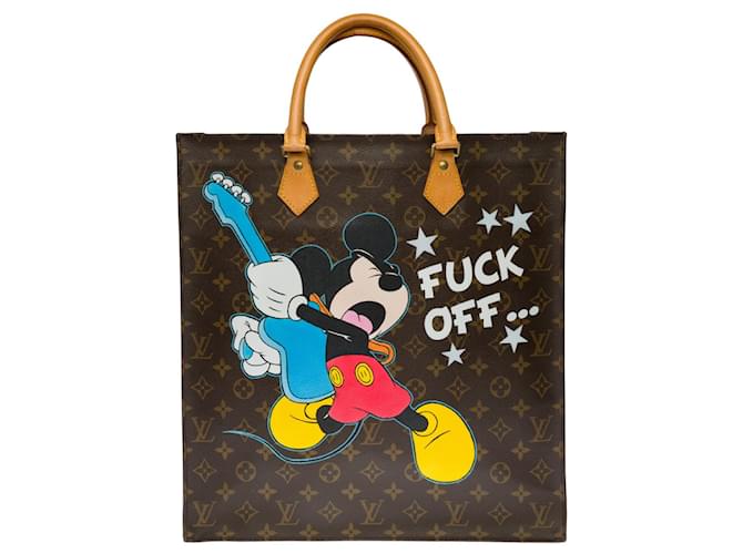 Louis Vuitton Plat shopping bag in brown monogram canvas and natural  leather customized Fuck Off Cloth ref.392474 - Joli Closet