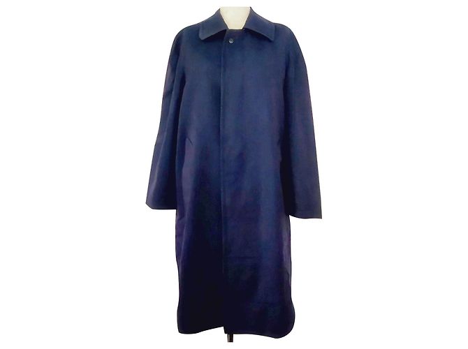 Lanvin Plaid Wool Coat Brown Navy Blue