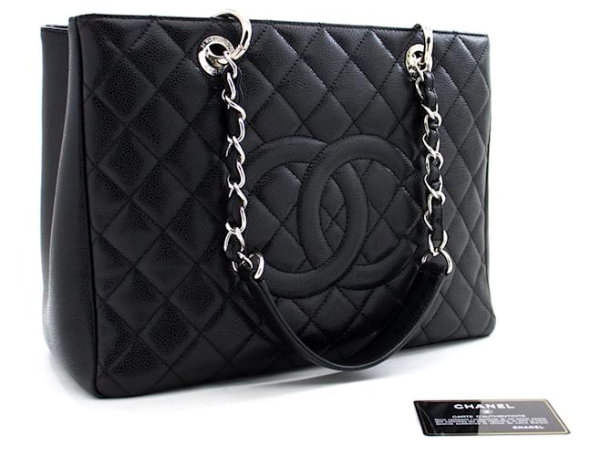 CHANEL Caviar GST 13" Grand Shopping Tote Chain Shoulder Bag Black Leather  ref.393130