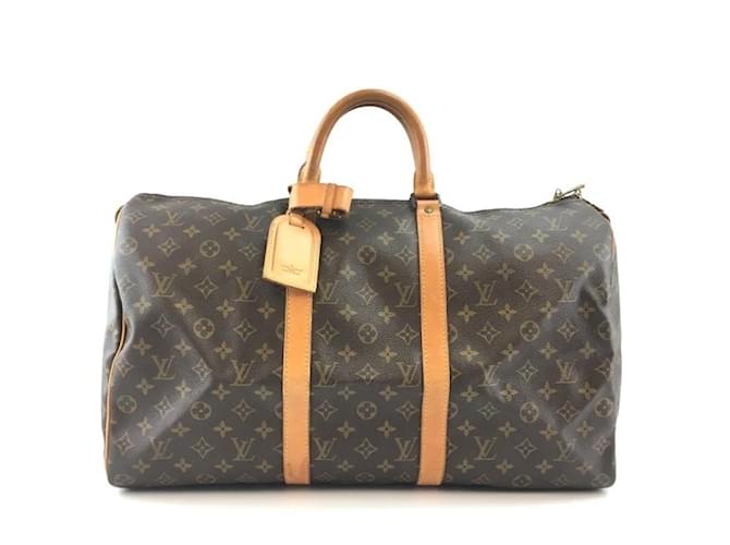 Louis Vuitton Keepall 50 Bolsa de viaje Duffel Brown Monogram Castaño Cuero  ref.393139 - Joli Closet