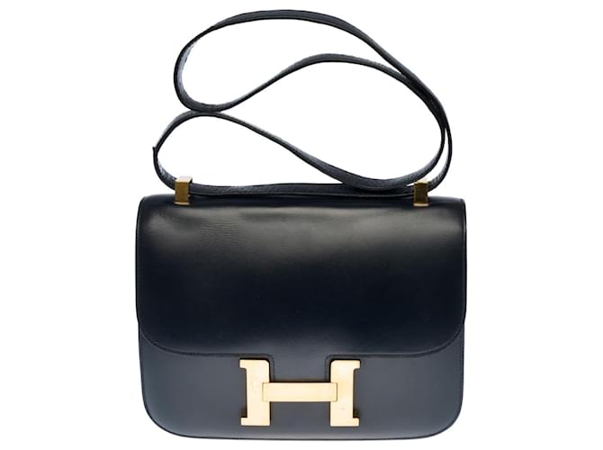 Splendida borsa Hermès Constance 23 in pelle box blu navy, finiture in metallo placcato  ref.393260