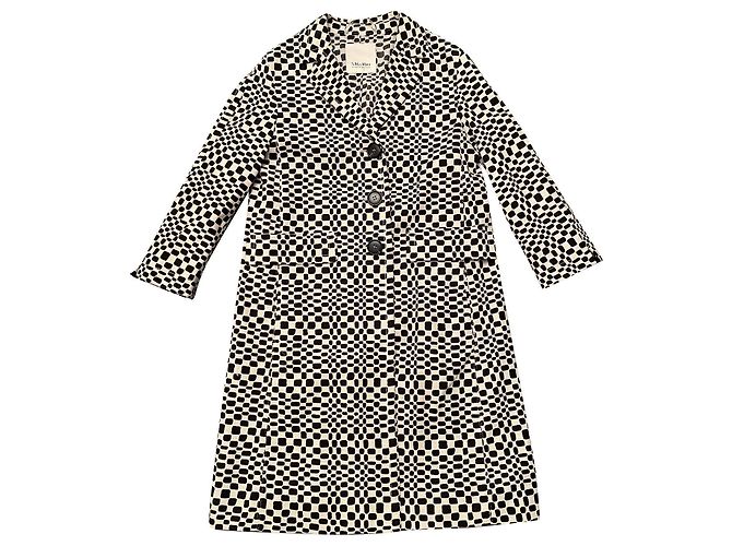 Abrigo Max Mara S MAX MARA Crudo con Estampado Negro Algodón