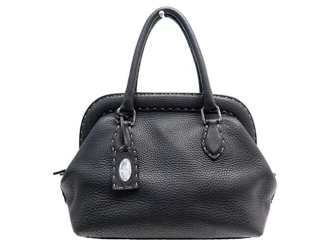 SAC A MAIN FENDI SELLERIA ADELE 8BV127 CUIR GRAINE NOIR LEATHER HAND BAG  ref.393283