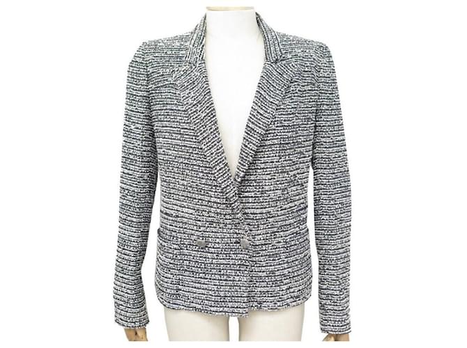 CHANEL P JACKET25521 M 38 IN SILVER TWEED BUTTONS CC LOGO JACKET VEST Silvery  ref.393292