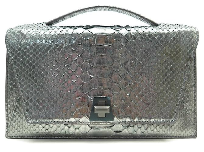 Autre Marque NEW AKRIS ANOUK HANDBAG IN SILVER PYTHON LEATHER NEW LEATHER CITY BAG Silvery Exotic leather  ref.393293