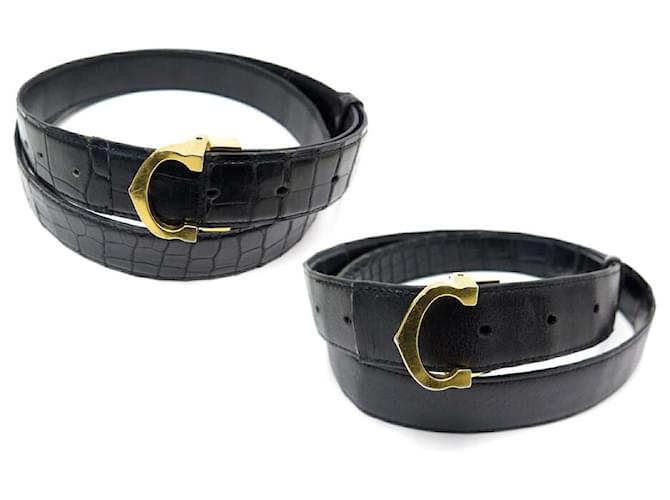 MUST DE CARTIER REVERSIBLE BELT T100 BLACK CROCODILE LEATHER BELT