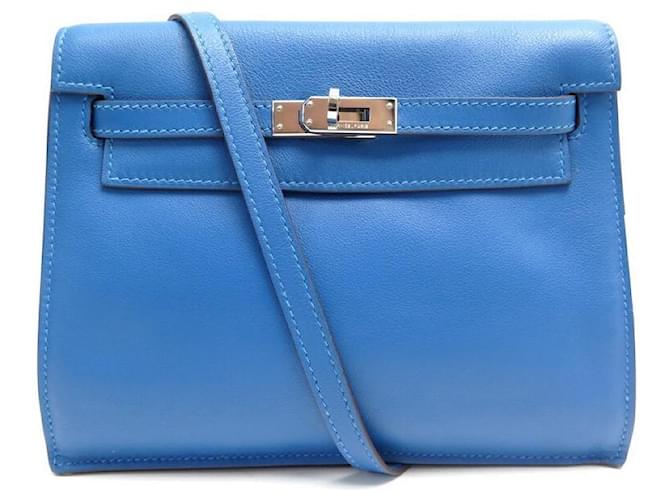Hermès HERMES KELLY DANCE HANDBAG 22 in blue swift leather 2011 PURSE BAG SHOULDER STRAP  ref.393341