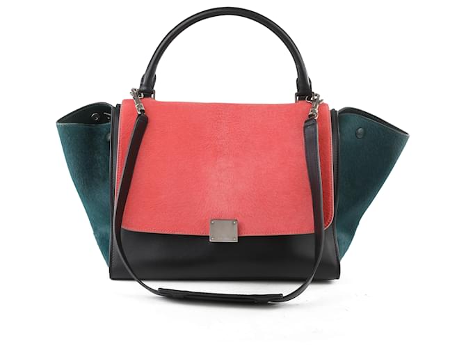 Céline Sac trapèze moyen en cuir et poil de poney Celine tricolore Laine Crin Multicolore  ref.393441